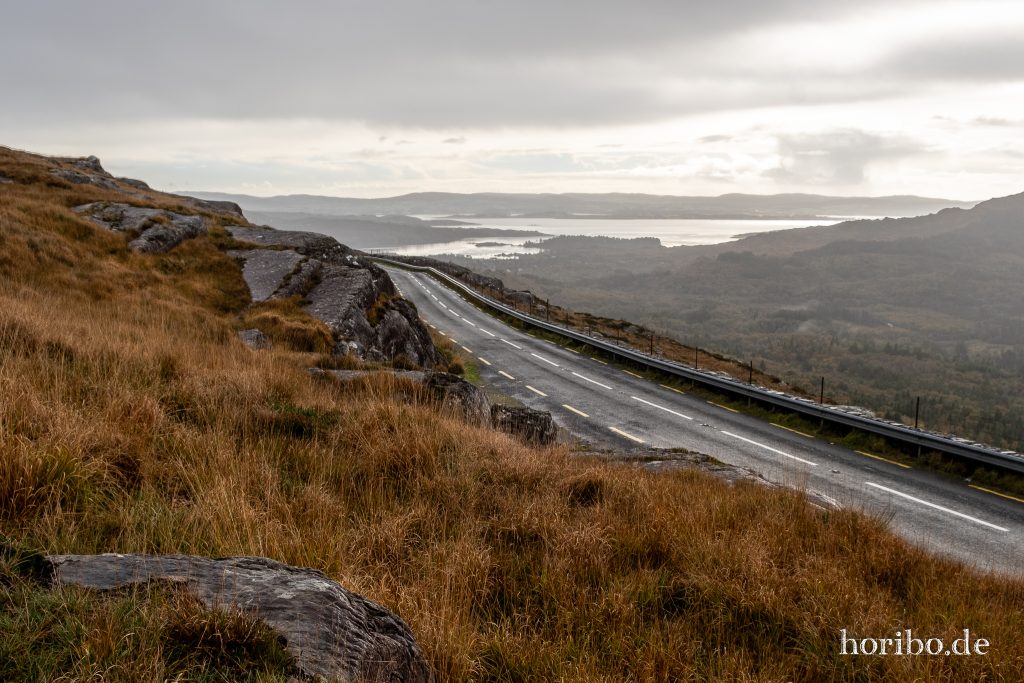Blick vom Caha-Pass auf Glengarriff Bay